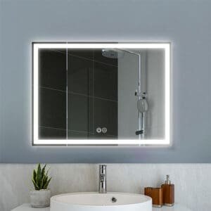 Espejo de baño sin niebla sin marco rectangular con luz LED