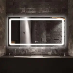 Espejo de baño inteligente con luz frontal Led montado en la pared rectangular HE18-4A