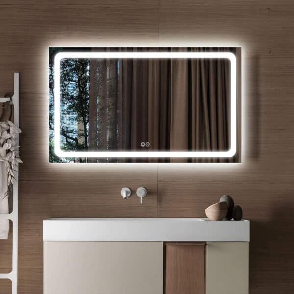 HE18-4A Rectangle Wall Mounted Led Front Light Intelligent Bathroom Mirror - Imagem 5