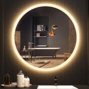 HE18-22B Round Frameless Anti Mist Wall Mounted Backlit Anti Fog Bathroom Vanity Mirror