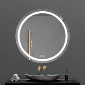 HE18-24A Smart Frameless Frontlit Illuminated Bathroom LED Round Mirror With Light