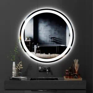 HE18-24B Frameless Wall Mounted Illuminated Backlit Round Mirror With LED Lights