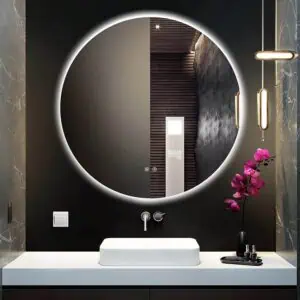 HE18-25B Frameless Light Up Smart LED Illuminated Bathroom Backlit Round Mirror With Lights