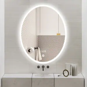 HE18-26B Oval Frameless Touch Screen Wall Mounted Backlit Bathroom Big Mirror With Lights