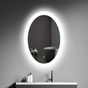 HE18-26B Oval Frameless Touch Screen Wall Mounted Backlit Bathroom Big Mirror With Lights