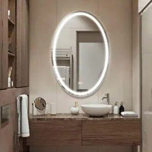 HE18-27A Frontlit Wall Mounted Smart Bathroom Oval LED Mirror With Touch Sensor