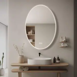 HE18-28B Oval frameless Wall Mounted Smart Bathroom Backlit LED Mirror For Bedroom