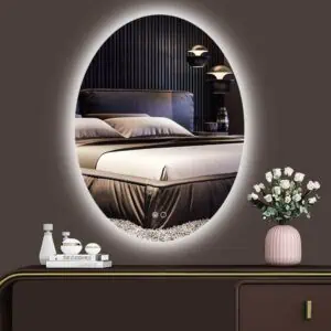 HE18-28B Oval frameless Wall Mounted Smart Bathroom Backlit LED Mirror For Bedroom