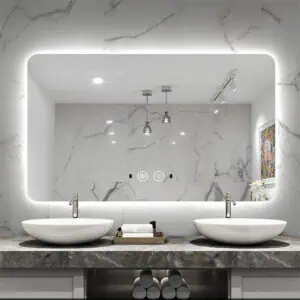 HE18-8B OEM/ODM Rectangle Frameless Smart Anti Mist Backlit Bathroom Anti Fog LED Mirror