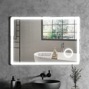 HE18-9A Frontlit Illuminated Smart LED Up Anti Fog Frameless Anti Steam Bathroom Mirror