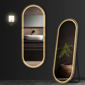 HE21-2 Capsule Shape Touch Screen 3000K-6000K Full Length Mirror With LED Lights