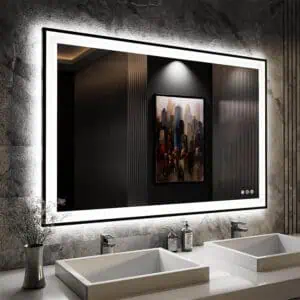 HE18-1L Rectangle Smart Touch Screen Wall Mounted Gold Black Frame LED Mirror