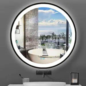 HE18-22L Round Touch Screen Illuminated Light Up Smart Bathroom Framed LED Mirror