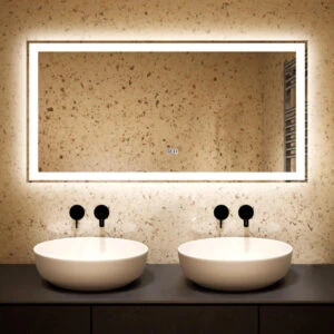 HE18-2B Rectangle Frameless Touch Screen Anti Mist Backlit Anti Fog Bathroom Mirror With Light