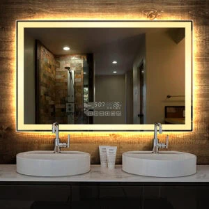 HE18-2B Rectangle Frameless Touch Screen Anti Mist Backlit Anti Fog Bathroom Mirror With Light