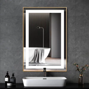 HE18-5L Wall Mounted 3000K-6000K Bedroom Gold Black Framed LED Bathroom Mirror