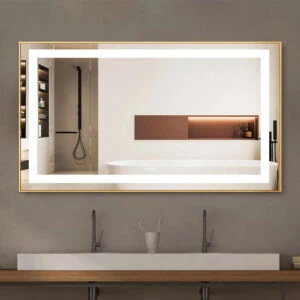 HE18-5L Wall Mounted 3000K-6000K Bedroom Gold Black Framed LED Bathroom Mirror